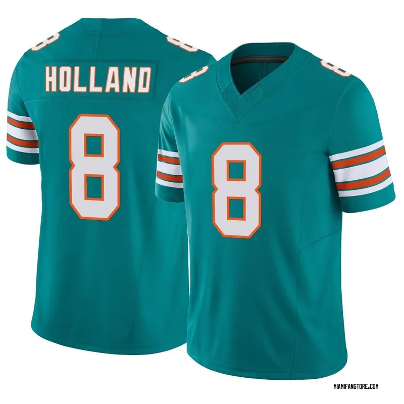 JEVON HOLLAND MIAMI DOLPHINS AUTOGRAPHED CUSTOM AQUA THROWBACK JERSEY JSA  COA